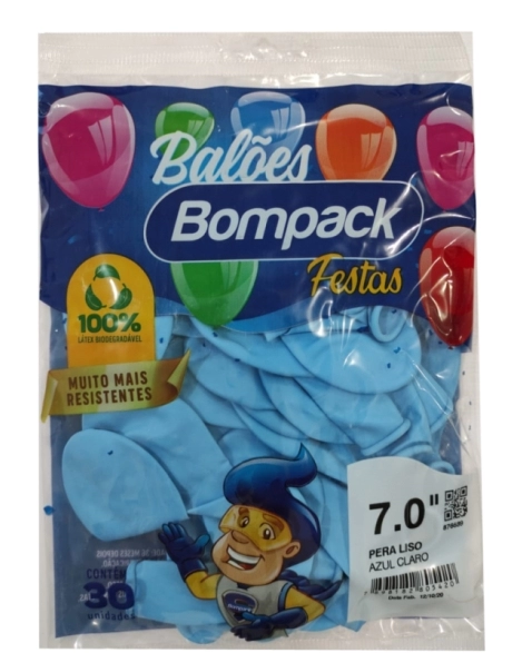 BALAO LISO N7 BOMPACK IMP AZUL CLARO C 30UN