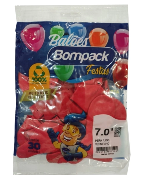 BALAO LISO N7 BOMPACK VERMELHO C 30UN