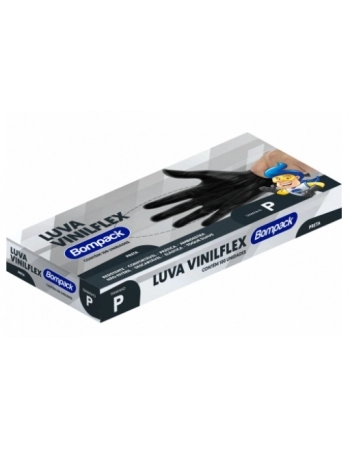 LUVA VINILFLEX BOMPACK S/PO PRETA P 100UN