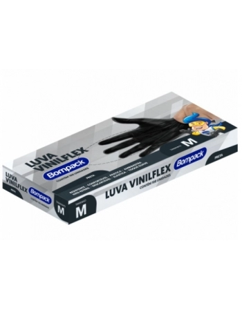 LUVA VINILFLEX BOMPACK S/PO M PRETA 100UN