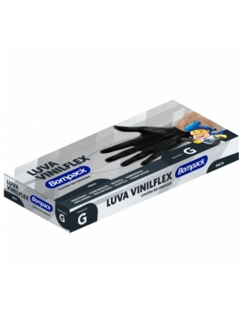 LUVA VINILFLEX BOMPACK S/PO PRETA G 100UN