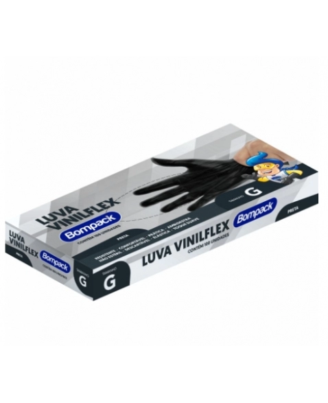 LUVA VINILFLEX BOMPACK S/PO PRETA G 100UN