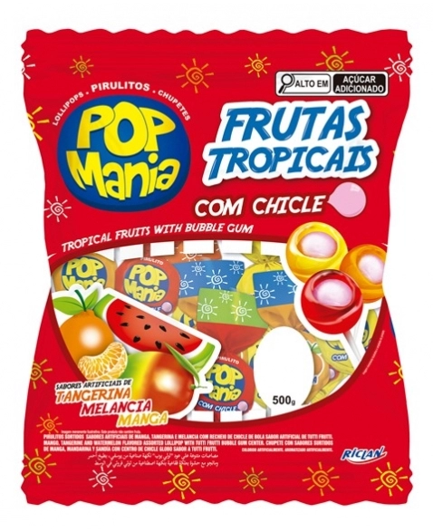 PIRULITO POP MANIA FRUTAS TROPICAIS 500G