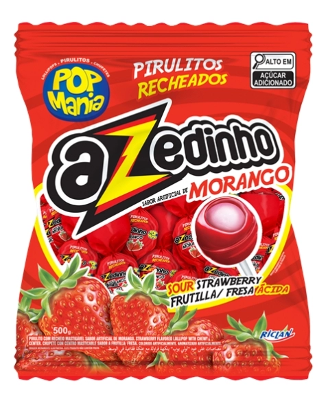 PIRULITO POP MANIA AZEDINHO MORANGO 500G