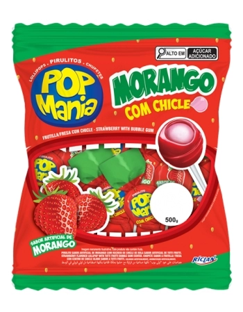 PIRULITO POP MANIA MORANGO 500G