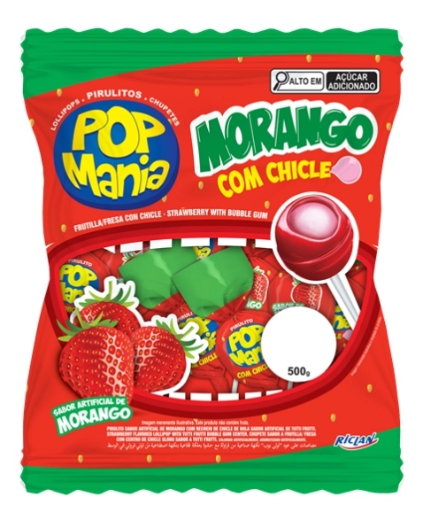 PIRULITO POP MANIA MORANGO 500G