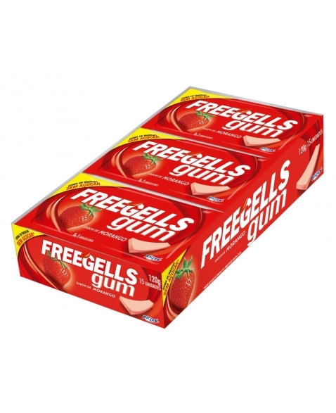 CHICLE FREEGELLS GUM MORANGO 15UN