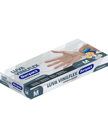 LUVA VINILFLEX BOMPACK S/PO TRANSPARENTE M 100UN