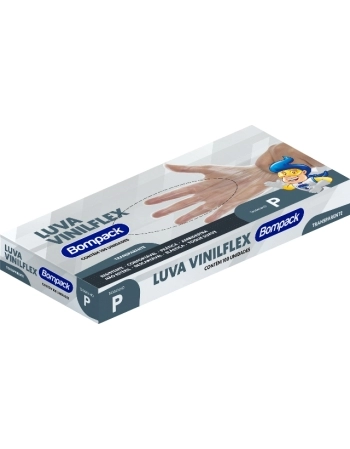 LUVA VINILFLEX BOMPACK S/PO TRANSPARENTE P 100UN