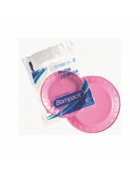 PRATOS BOMPACK ROSA 15CM 10UN